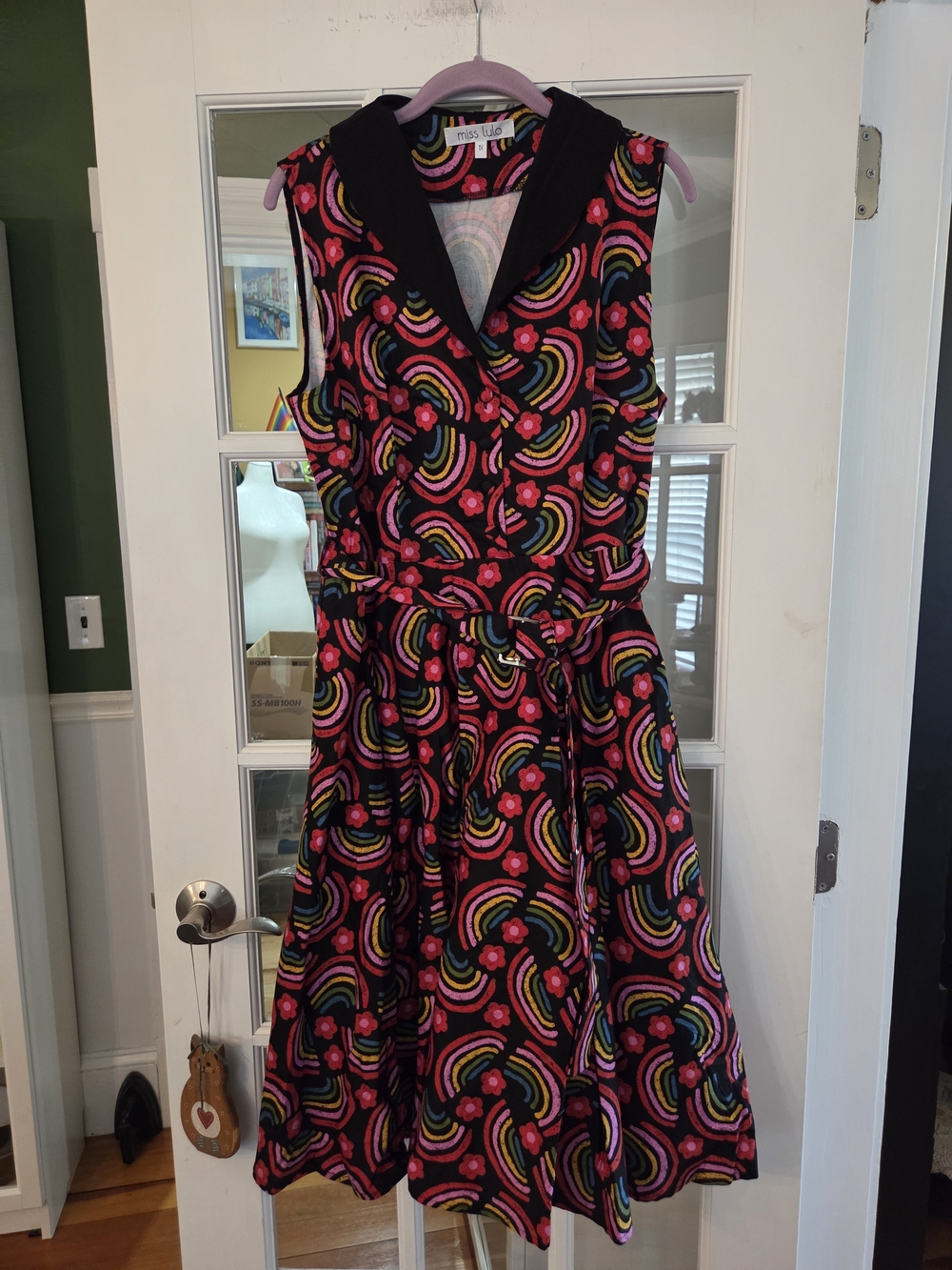 Miss Lulo Black Retro Rainbow Print Midi Dress - Size 1X